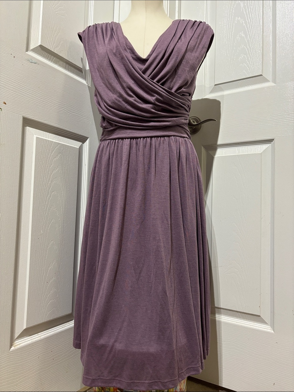 VELVET Gathered V-Neck Midi Dress in Mauve